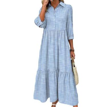 Imagem de Camisa listrada azul e branca feminina Maxi Dress XNC 2025
