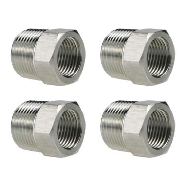 Imagem de Angry Pony Bucha sextavada redutora forjada de aço inoxidável 304, NPT 1/2 macho para adaptador NPT 1/4 fêmea, 300 PSI (pacote com 4)