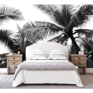 Imagem de WFBHUA - Papel de parede de palmeira preta descasque e cole mural de parede autoadesivo tropical para sala de estar quarto 157"x108