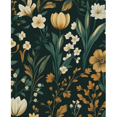 Imagem de Papel de parede floral verde descasque e cole papéis de parede vintage folha dourada boho papel de contato botânico vinil impermeável autoadesivo retro tulipa papéis de parede para quarto paredes