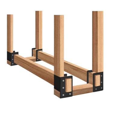Imagem de YVHFWOY Suporte de armazenamento de madeira para lenha, pacote com 4, suporte de armazenamento de madeira para lareira, suporte de aço revestido com pó resistente ajustável para uso interno e externo
