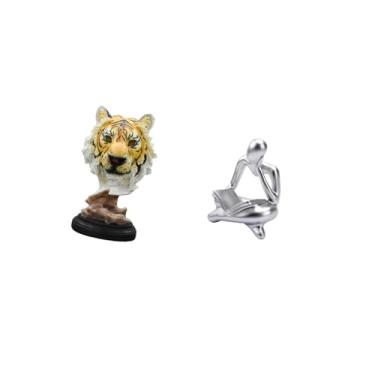 Imagem de Fenteer Escultura de Cabeça de Tigre Abstrata Moderna, Estatueta Artesanal para Entrada, Sala de Estar, Estante, Mesa, Corredor, Escritório, Decoração de Prat