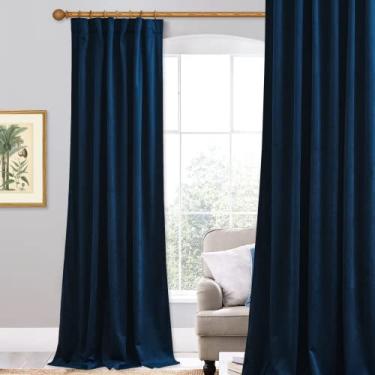 Imagem de StangH Cortinas de veludo azul marinho 365,8 cm de comprimento para sala de estar, decoração moderna elegante painéis de janela de veludo, divisórias de privacidade com isolamento térmico para quarto