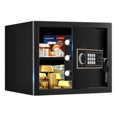 Imagem de AONBNOCT SAFECofre de segurança digital, estrutura de aço, preto, cofre doméstico antifurto com teclado programável e chaves sobressalentes