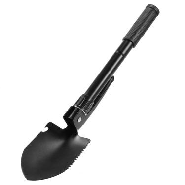 Imagem de Pá Pequena Plegável Serra Multifuncional de Sobrevivência Tesoura Picareta Ferramenta Acampamento com Abertura Garrafas Aço Temperado Sólido Cabo Grip Borracha Macia e Confortável Leve Compacta Estojo