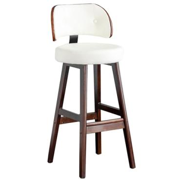 Imagem de Bancos de bar com altura de balcão com banco traseiro com pernas de madeira de nogueira banco estofado de couro PU banco de bar para ilha de cozinha e pub branco 1 peça - 65 cm altura sentada