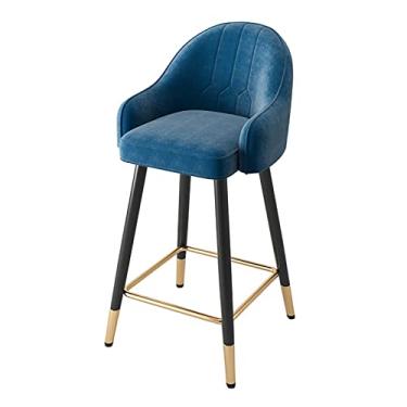 Imagem de Bancos de bar modernos de veludo, cadeiras de bar com encosto e apoio de braço, banquetas de bar Kitchen Island, banco de balcão com pernas pretas e apoio para os pés, 1 peça