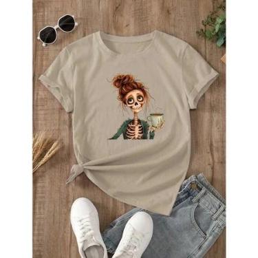 Imagem de Camiseta Feminina Estampa de Caveira, Roupa de Halloween - Dinka, m, b