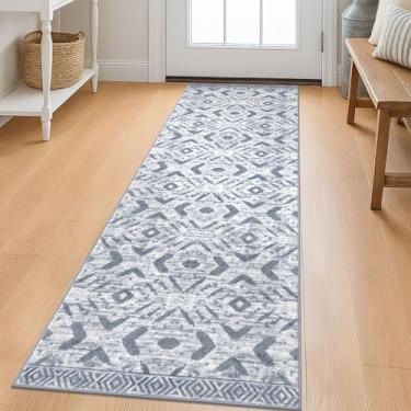 Imagem de KILOCOCO Corredores para corredores, tapete de corredor lavável, tapete de corredor antiderrapante envelhecido tapete de lavanderia, tapete de pilha baixa para entrada/quarto/cozinha/sala de estar/banheiro, 2x6 cinza