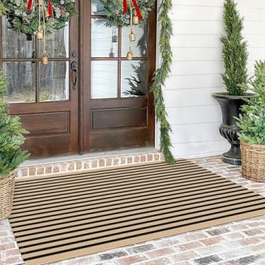Imagem de KILOCOCO Tapete listrado 10 x 15 cm para varanda frontal marrom preto de algodão lavável em camadas para sala de estar/quarto/cozinha/fazenda/entrada/porta da frente