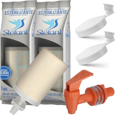 Imagem de Vela Para Filtro De Barro Stéfani Tripla Ação 02 Unidades + 2 Boias Smarts + 1 Torneira Click Marrom