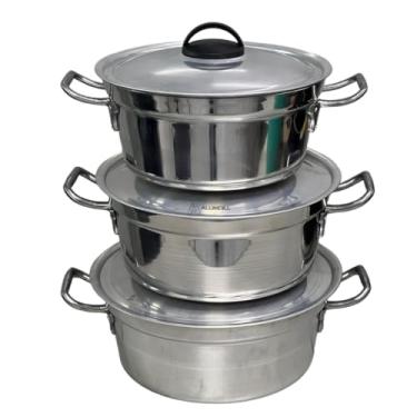 Imagem de Jogo Kit Conjunto de Panelas Grandes 3 peças Vitória Reforçado com tampa Polido Alumdill