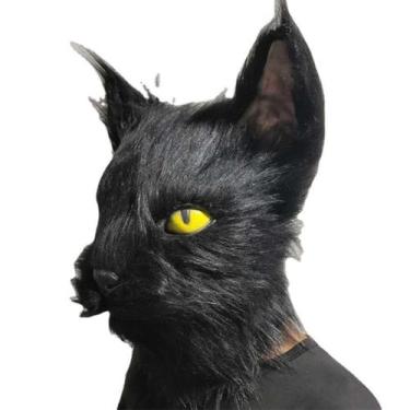 Imagem de Máscara facial engraçada de pelúcia preta para gatos, chapéu de látex 