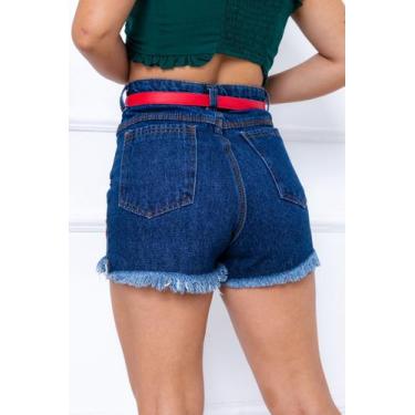 Imagem de Short Jeans Feminino Bordado Pimenta Cintura Alta Confortável - ALIK S
