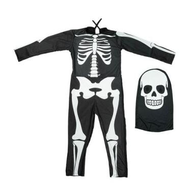 Imagem de Fantasia Caveira Infantil de Halloween Esqueleto Longo Com Gorro - Fan