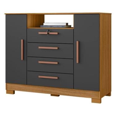 Imagem de Cômoda Madri e Guarda Roupa Casal Imperial Carvalho Americano Grafite-