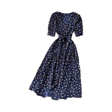 Imagem de Vestido Midi Floral De Verão Para Mulheres Com Decote Em V, Mangas Buf