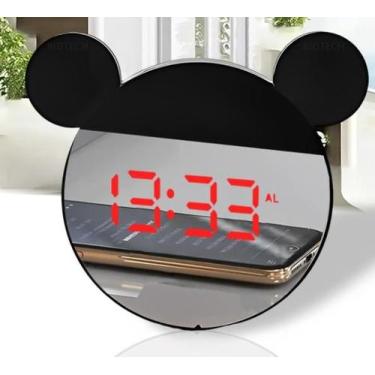 Imagem de Relógio Despertador Digital LED Espelho Urso Preto Mesa - Genérico