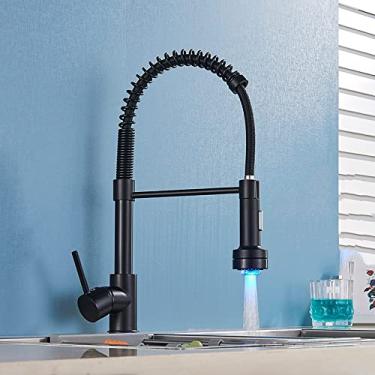 Imagem de Torneira de cozinha de níquel escovado pull down torneira misturadora de água de cozinha rotação de 360 ​​graus torneiras de pia de cozinha torneira de água quente e fria, led preto, china