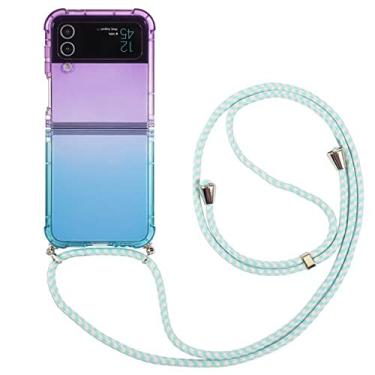 Imagem de Para Samsung Z Flip 4 3 Crossbody Lanyards Case Colorful Gradient Phone Case Para Samsung Galaxy Z Flip 4 3 Colar Strap Cover,PurpleBlue,For Samsung Z Flip 3