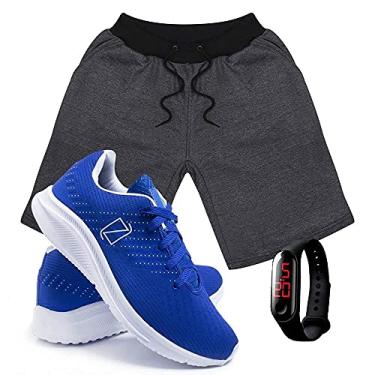 Imagem de Kit Bermuda Moletom Masculina + Tenis Masculino Conforto + Relógio Digital - Grafite-Azul/P-39