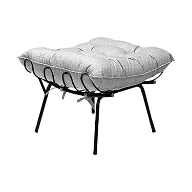 Imagem de Puff Decorativo Sala de Estar Abel Pés Preto Linho Cinza Claro - Gran Belo