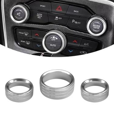 Imagem de Hirificing 3 peças de botão de ar condicionado para Challenger Durango 2015-2022, interior de carro decorado colorido controle climático interruptor CA áudio CD alumínio acabamento liga botão anel