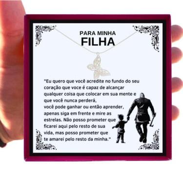 Imagem de Colar Borboleta Presente Aniversário de Pai Viking Para Filha Prata Es