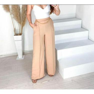 Imagem de Calça Pantalona Feminina Com Corrente - Etezo, Bege, P