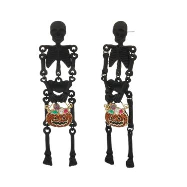 Imagem de Madison Tyler Brinco feminino de Halloween | Brincos de caveira abóbora chapéu de bruxa crânio fantasma veneno | Brincos de festa de Halloween, joias hipoalergênicas, Zinco, Strass