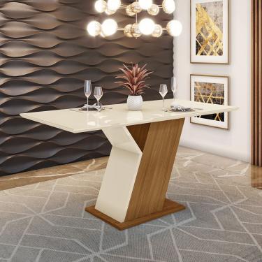 Imagem de Mesa De Jantar Tampo Em Mdf 160cm Vidro Zuri Casa 812 Nature Off White