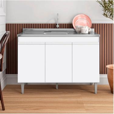 Imagem de Balcão Manu com Pia e Cuba GhelPlus 120cm Branco AJL Móveis