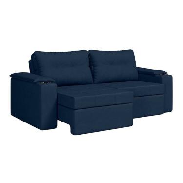 Imagem de Sofá Retrátil e Reclinável 3 Lugares com Porta-copos 230cm Tobago Espresso Móveis Azul