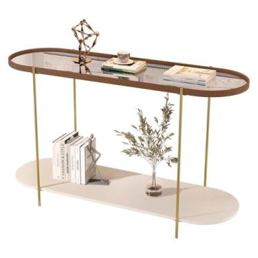 Imagem de Aparador Buffet Bancada Alamanda Sala c/Espelho e Pés Metal Castanho/off White/dourado