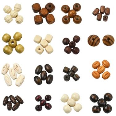 Imagem de Ipotkitt 77 peças, 16 estilos, contas soltas de madeira, sortidas, coluna, cubo, quadrado, espaçador, miçanga para artesanato DIY, joias, brincos, colar, chaveiros