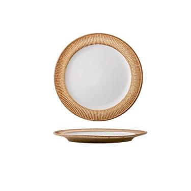 Imagem de Prato de serviço 21,8 cm pratos de jantar de cerâmica vintage para casa prato de jantar redondo em relevo estilo chinês prato de jantar de porcelana feito à mão pratos seguros para micro-ondas