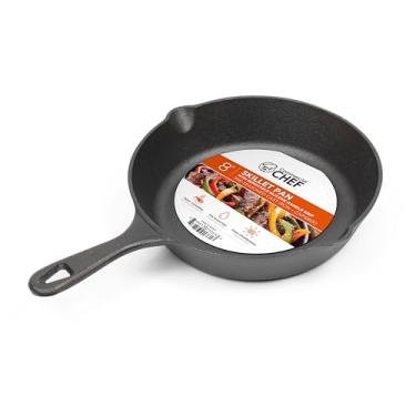 Imagem de COMMERCIAL CHEF Frigideira de ferro fundido pré-temperada com alça de silicone removível, panela de ferro fundido de 20 cm