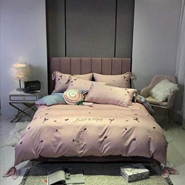 Imagem de Conjunto de cama de cetim de algodão com estampa de pirulito verde bordado, conjunto de capa de edredom, fronhas, cor 2, tamanho queen, 4 peças (cor 2 tamanho queen 4 peças)