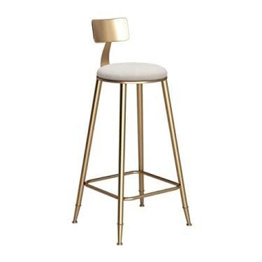 Imagem de CFGH6FDF Cadeiras de bar na moda nórdica cadeira de jantar dourada de ferro cadeira alta com encosto adequada para bares e cafés banquetas de bar (branco, 68 cm)