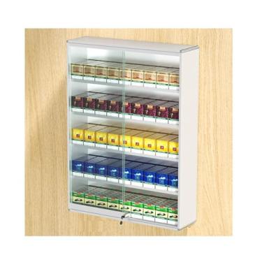 Imagem de Rack de exibição de cigarro de alumínio de varejo - Organizador de bancada/parede para charutos, envoltórios sem corte e doces - fácil de limpar, prata, 68,5 x 17,3 x 45 cm