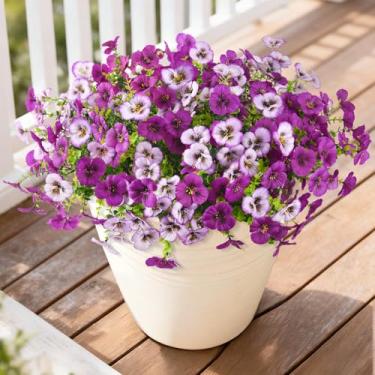 Imagem de Flores artificiais falsas de amor-perfeito para uso ao ar livre, 12 peças de flores amores-perfeitos de seda sintética para decoração de primavera e verão, plantas falsas resistentes a UV para uso