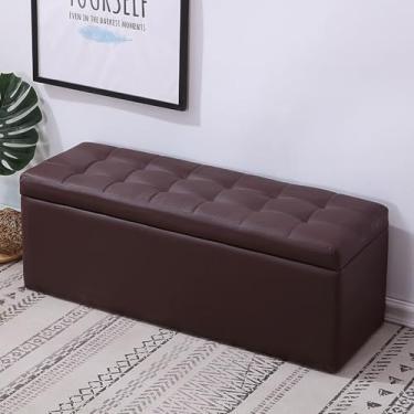 Imagem de Banco de entrada moderno com armazenamento com almofada, banco para quarto na extremidade da cama, banco de armazenamento de sala de estar, banco para entrada da porta da frente, banco de sapatos com