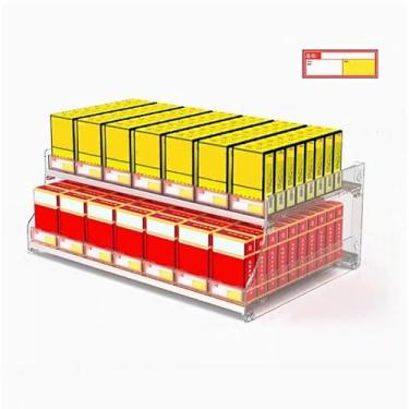 Imagem de Rack de exibição de cigarro montado na parede - bandeja empurrador de acrílico automático, vitrine trapezoidal de 2 a 4 níveis para varejo, cor clara, tamanho 44,5 cm - Organizador eficiente de