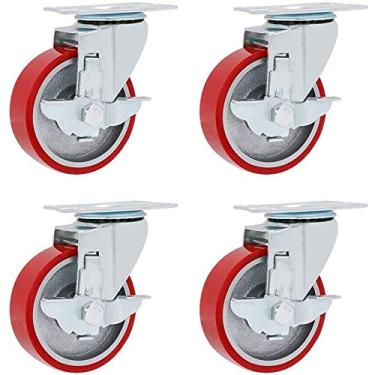 Imagem de Rodízios resistentes de 7,6 cm - Rodízios de haste de placa giratória com poliuretano vermelho - Perfeito para mover carrinhos, bancadas de trabalho e substituição de equipamentos - Durável e