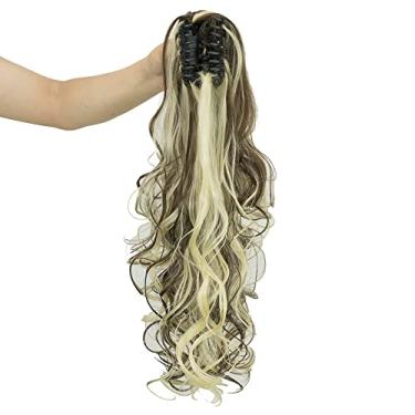 Imagem de IMISSU Clipe de mandíbula cacheado grosso e bagunçado Extensões de cabelo de rabo de cavalo Clipe de rabo de cavalo em peruca (Loiro Misturado Marrom)