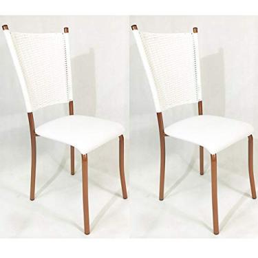 Imagem de Kit 2 Cadeiras de Cozinha Cobre Fibra Sintética Branca Assento Branco - Poltronas do Sul