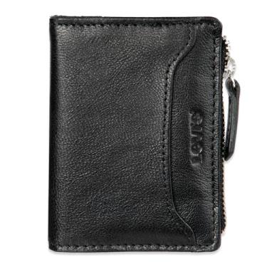 Imagem de Levi's Carteira masculina RFID magnética para cartão com bolso com zíper, preta, Preto, Carteira magnética RFID com bolso com zíper