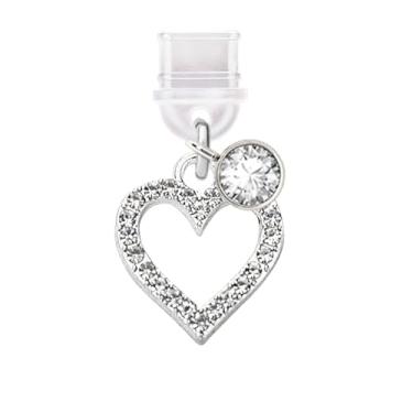 Imagem de ELISE & FONDA TP300 Tipo-C porta de carregamento USB antipoeira plugue cristal amor coração celular charme para Samsung/Huawei/OnePlus/Xiaomi/oppo telefones Android (branco), approx.1.5 cm (L) x 0.2