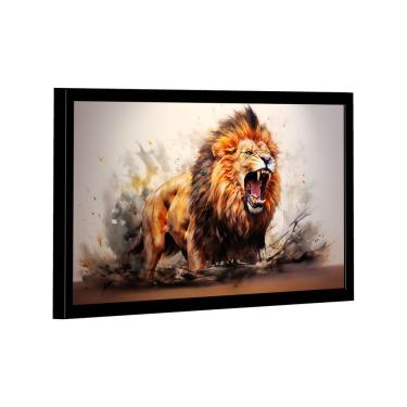 Imagem de Quadro Decorativo Leão Majestoso Aquarela 150x100 Moldura Preta e Vidro