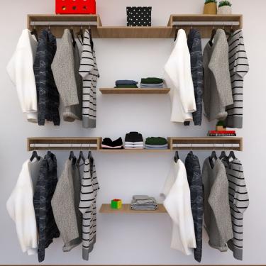 Imagem de Kit Closet Com Cabideiros E Prateleiras Amadeirado Organização Moderna Para Seu Quarto